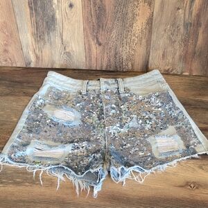 Shop Michella Sparkling Sequin Distressed High Waist Jean Shorts S        R270